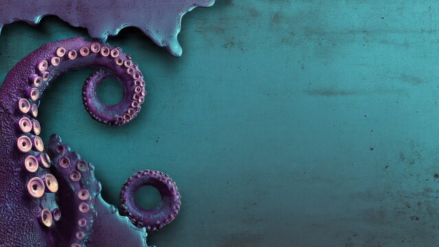Curled Octopus Tentacle Dripping Purple Ink - Abstract Marine Art

