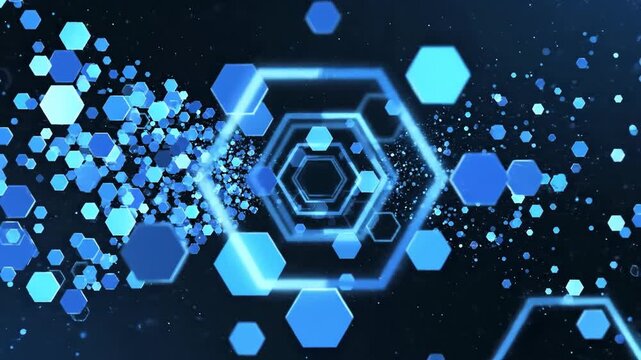 Abstract geometric shapes background with hexagon pattern and particle effects