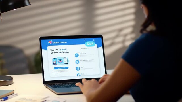 Young woman focusing on portable computer screen while working at home desk