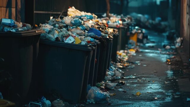 Video A row of garbage bins sitting on the side of a street
