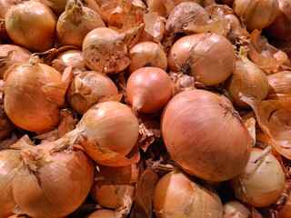 Onion at grocery store. Vegetables on supermarket