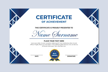 Blue simple triangle design achievement certificate template