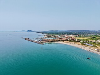 aerial view of the Playa de Torreguadiaro and Sotogrande, with a view towards the Rock of Gibraltar, San Roque, Torreguadiaro, Costa del Sol, Cádiz, Andalusia, Spain © keBu.Medien