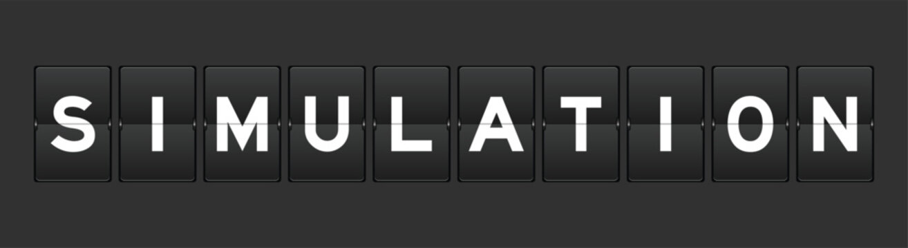 Black color analog flip board with word simulation on gray background