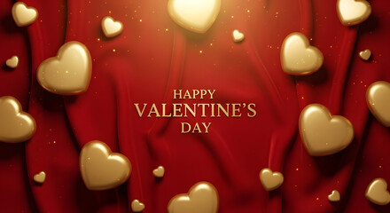 Golden Hearts Flow on Red Silk &ndash; Luxurious Happy Valentine's Day Tile