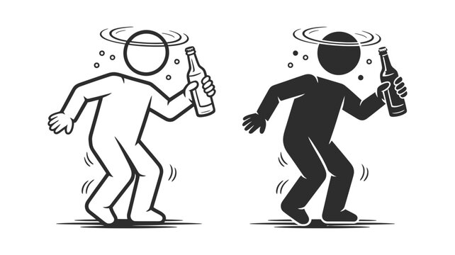 Dizzy and unbalanced person holding a bottle, illustrating the effects of alcohol