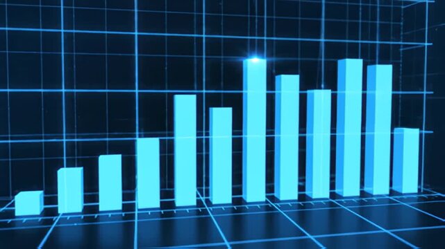 Abstract growing bar chart animation on grid with blue color palette