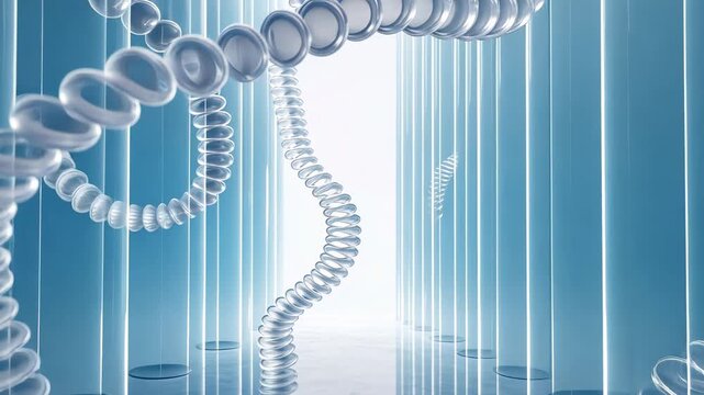 Dynamic sinuous movements in futuristic translucent spiral environment