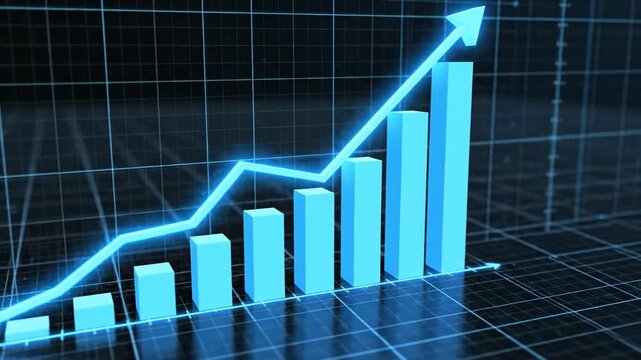 Abstract growing bar graph and line chart on grid background