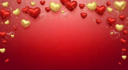 Golden & Red Hearts Border Frame &ndash; Luxe Happy Valentine's Day Background