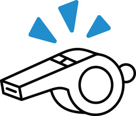 Blue triangles emanating from a black outlined whistle sound signal