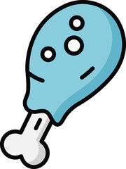 Light blue chicken leg with black outline and white bone food blue simple