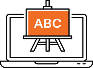 Laptop displaying orange easel with white A B C letters learning computer screen