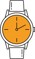 Orange analog wristwatch with black outline and white strap