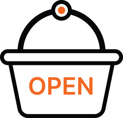 Orange Open Sign on Black and White Shopping Basket retail commerce