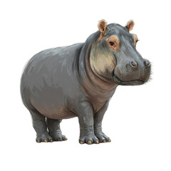 Obraz premium detailed digital painting of a hippopotamus standing in a neutral pose on a white background.