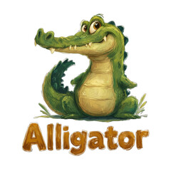 Obraz premium cute cartoon alligator illustration with playful expression and vibrant colors, ideal for children's books or design projects.