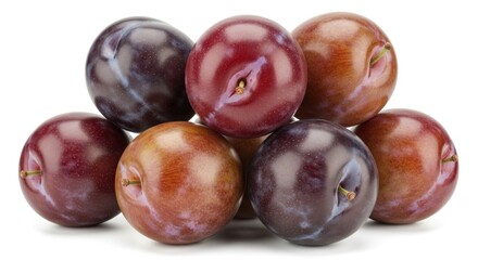 Fototapeta premium A pile of plums with a white background.