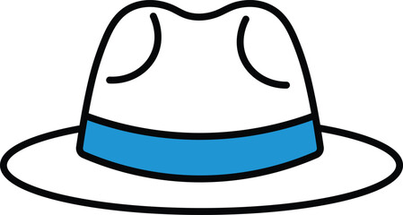 Simple cartoon fedora hat with blue band and black outline headwear accessory