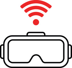 Virtual reality headset with red wifi signal above VR headset wireless connection