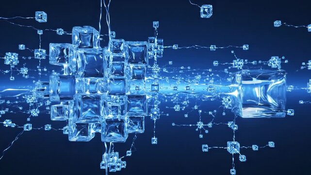 Abstract network of interconnected cubes with glowing connections