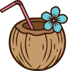 Coconut Drink with Flower and Straw Illustration