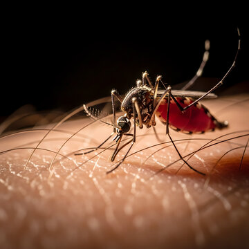 Mosquito feeding on human skin macro shot insect biting