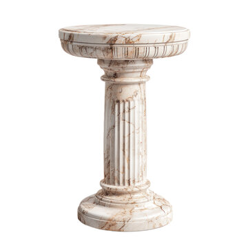 A white marble column with a circular top and fluted base, isolated on a white background.