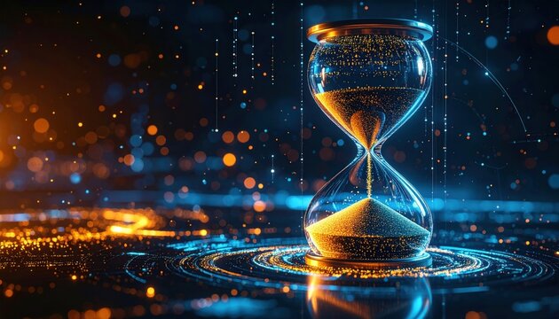 Hourglass in a digital world, time and technology concept.