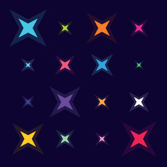Fototapeta premium A set of shining stars icons. Multicolored stars. Symbolizing space, magic, or sorcery. A star glows in the dark.