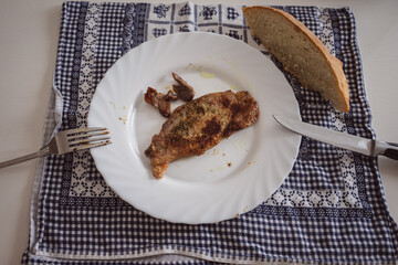 Fried meat and bread for lunch