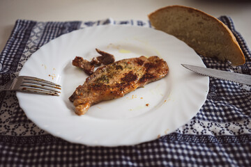 Fried meat and bread for lunch