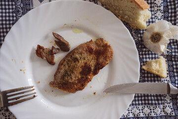 Fried meat and bread for lunch