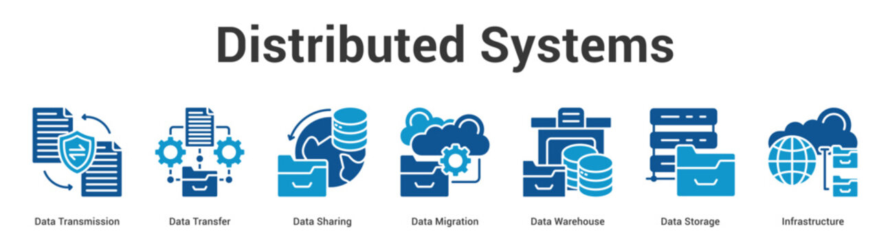 Distributed Systems web banner icon set vector illustration concept for business with icon of Data Transmission, Data Transfer, Data Sharing, Data Migration, Data Warehouse, D.