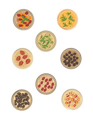 Flat lay illustration of chia pudding in jars
