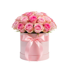 Pink Roses in Pastel Gift Box on White Background &mdash; Romantic, Elegant, Thoughtful &mdash; Ideal for Valentine&rsquo;s Day, Anniversaries, or Luxury Floral Gifting Branding.
