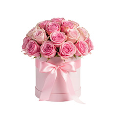 Pink Roses in Pastel Gift Box on White Background &mdash; Romantic, Elegant, Thoughtful &mdash; Ideal for Valentine&rsquo;s Day, Anniversaries, or Luxury Floral Gifting Branding.
