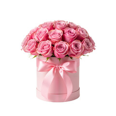 Pink Roses in Pastel Gift Box on White Background &mdash; Romantic, Elegant, Thoughtful &mdash; Ideal for Valentine&rsquo;s Day, Anniversaries, or Luxury Floral Gifting Branding.
