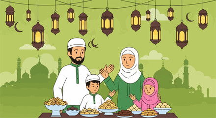 flat illustration of Idhul Fitriflat illustration of Idhul Fitr