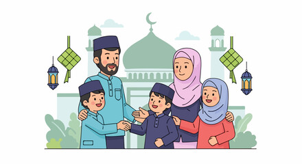 flat illustration of Idhul Fitriflat illustration of Idhul Fitr