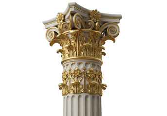 Ornate column with floral carvings and golden accents isolated on transparent background
