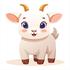 A cartoon goat with horns standing on a plain surface, viewed from the front.