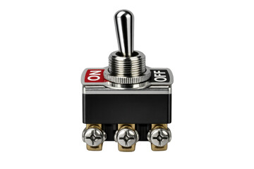Industrial chrome metal toggle switch showing on off position