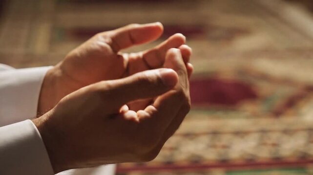 Muslim praying hands supplication closeup.