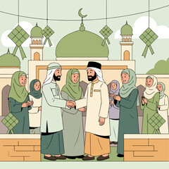 flat illustration of Idhul Fitriflat illustration of Idhul Fitr