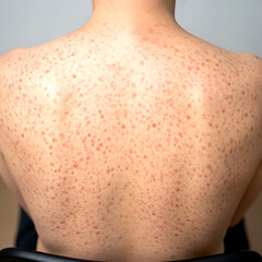 Naklejka premium Back covered in red rash and acne spots skin