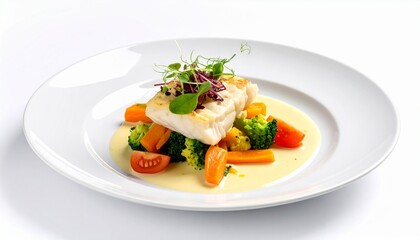 Klippfisk salted dried cod served with vegetables and butter sauce