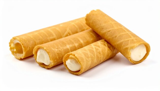 stack of crispy krumkake cones on white background