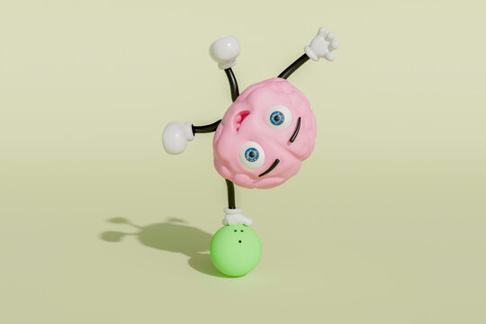 3D brain balancing green ball on one hand