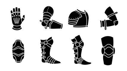 Naklejka premium Medieval armor silhouettes: gauntlet, cuirass, greaves, and pauldron collection